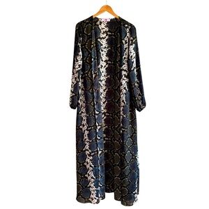 Buddy Love Stoney Snake Print Duster Kimono S/M Green Blue Open Front Maxi